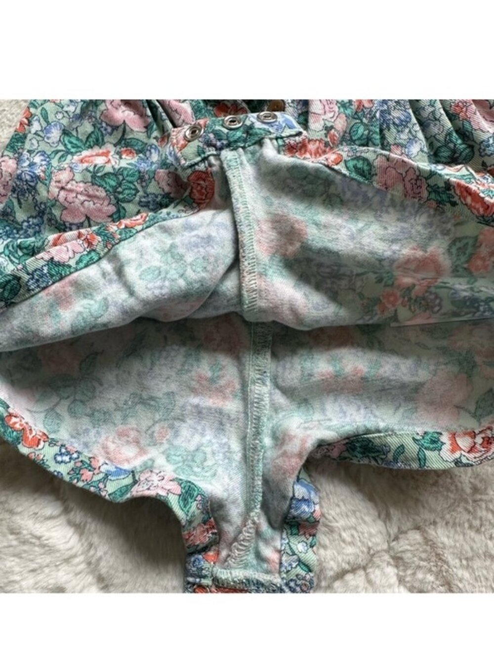 Old Navy | Green and Pink Floral Ruffle Overalls | Size 0-3 Months - Picture 5 of 11